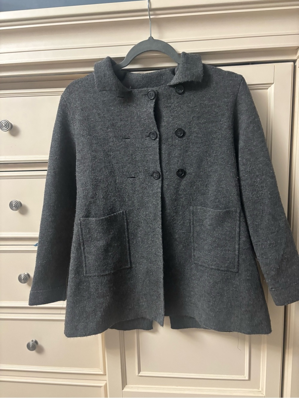 Zara Women's Charcoal Gray Button-Front Wool Blend Top